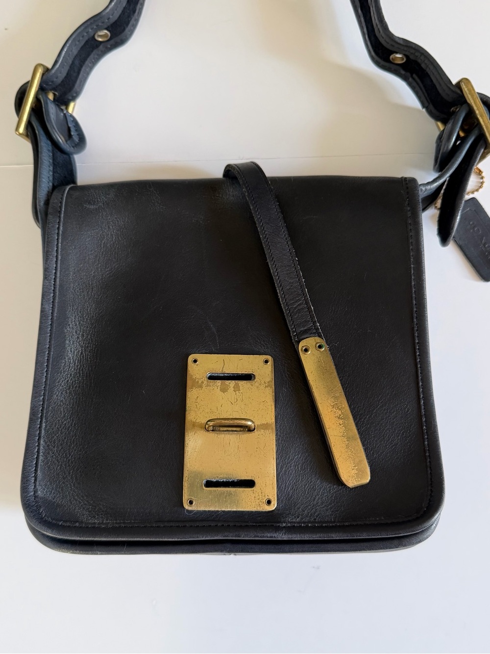 Vintage Coach Hasp Bag 9260 Black Leather Brass Bonnie Cashin Era 1970s - Picture 12 of 16